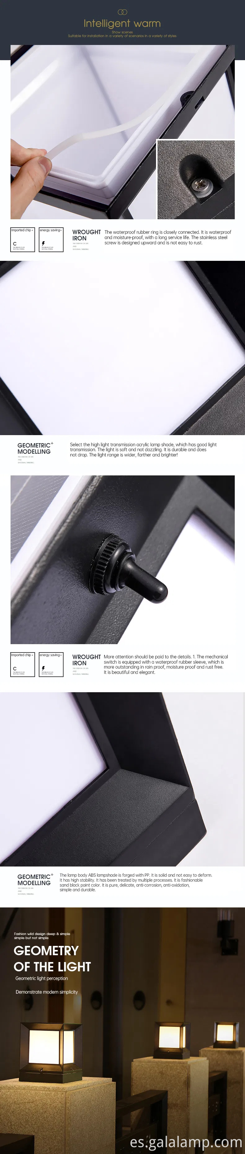 Pilar de jardín al aire libre cerca de piedra después de aluminio 3W LED Solar Gate Light